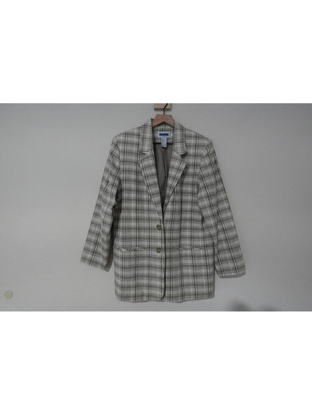 Prophecy by Sag Harbor Blazer Womens 12 Grey Cream Plaid VTG